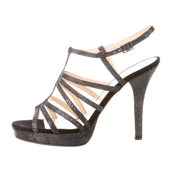 NIB KATE Spade Size 8.5 Black Blue Ramona Metallic Strappy Platform Sandal Heels - Picture 4 of 5